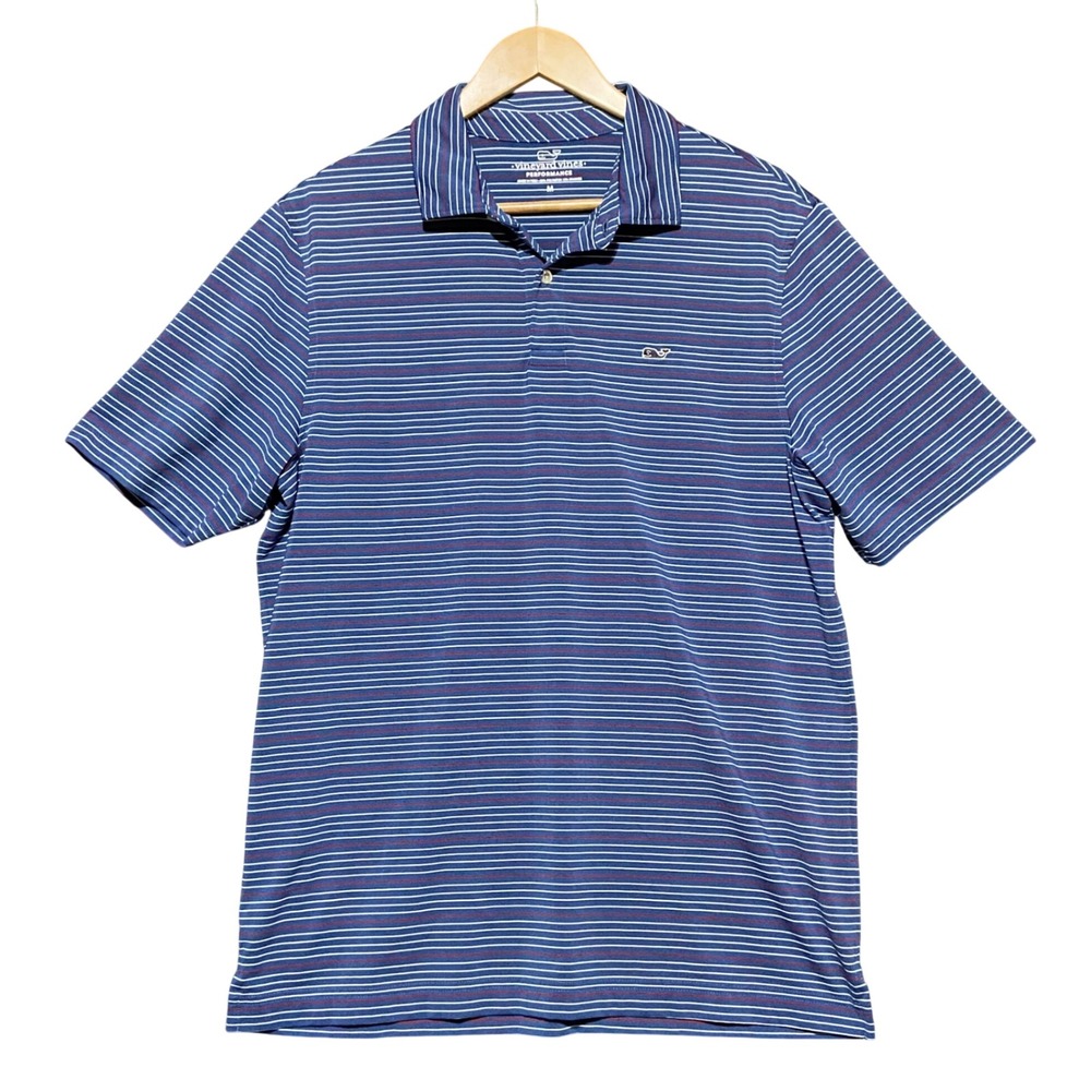 Vineyard Vines Performance Polo Mens Medium Blue Striped Short Sleeve 1G010207